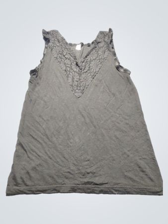 Queentex Schwarzes Spitzenbesatz V-Ausschnitt Tanktop