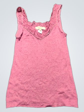 Ken Women's Pink Lace Trim V-Neck Knit Tank Top