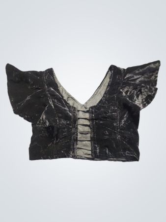 Schwarzes Samt-Cropped-Top mit Rüschenärmeln