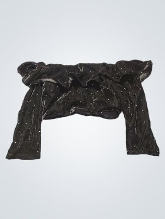 Topshop schwarzes Samt-Rüschen-Zip-up-Crop-Top