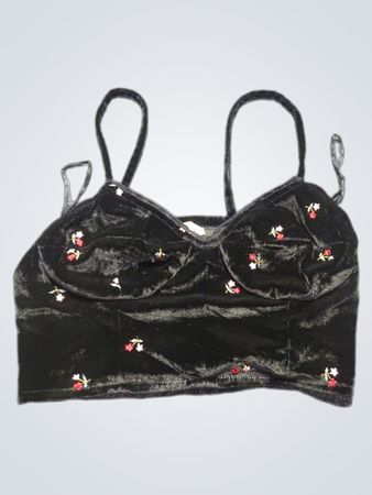 Schwarzes Samt-Bustier mit Stickerei