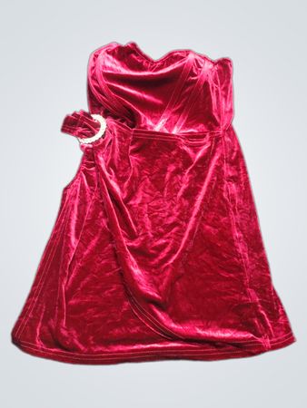 Rotes Samt-Trägerloses Kleid mit Verzierungen