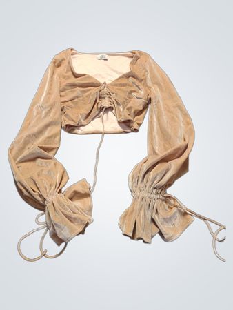 Oh Polly Velvet gerafftes Wickel-Front Cropped-Top mit langen Ärmeln