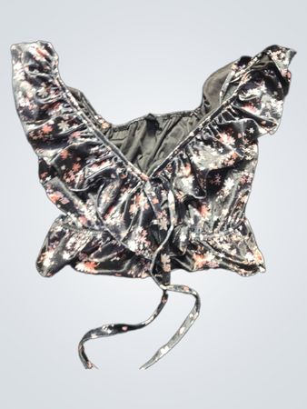 Schwarzes florales Bustier-Crop-Top mit Bindendetail