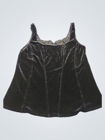Schwarzes Samt-Top mit Spitzenbesatz
