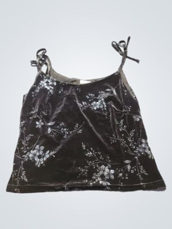 Roman Originals Black Velvet Floral Print Cami Top
