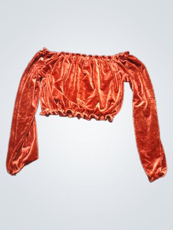 Orange Velvet schulterfreies langärmliges Croptop