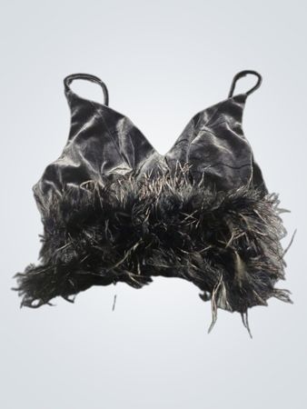 Schwarzes Crop-Top mit Federbesatz