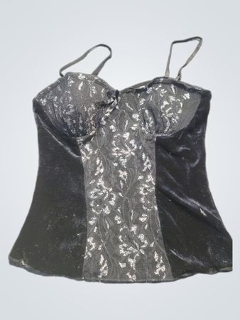 Schwarzer Samt- und Spitzen-Korsett-Top