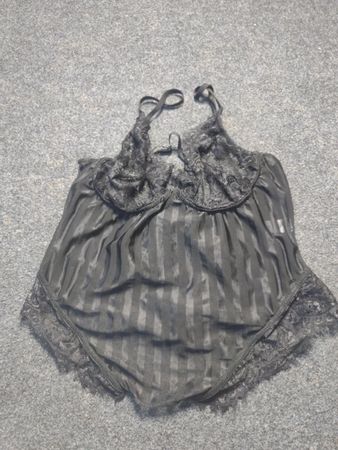 Black striped lace trim bodysuit