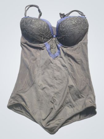 Black Bodysuit with Blue Lace Detail