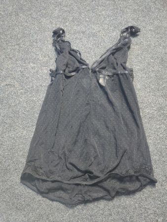 Black Sheer Babydoll Top with Polka Dots and Lace Trim