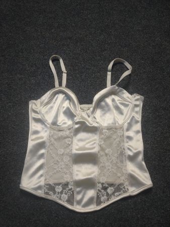 Cream Satin Corset Top with Lace Panels