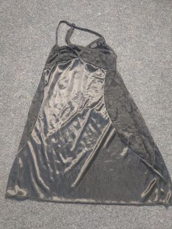 Black lace and satin slip dress