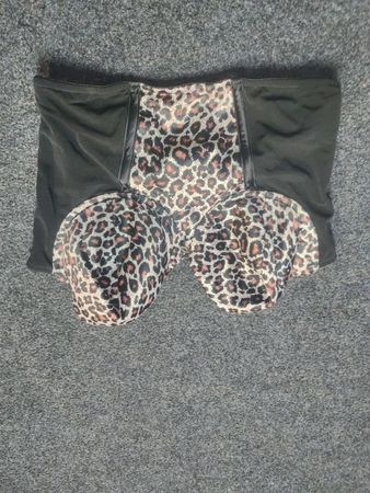Black Strapless Corset Top with Leopard Print Cups