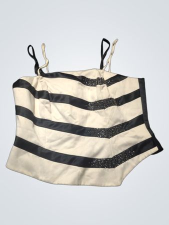 Cremefarbenes und schwarzes gestreiftes Korsett-Top mit Glitzereffekten