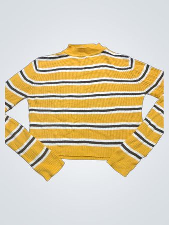 Yellow Striped Mock Neck Cropped Sweater