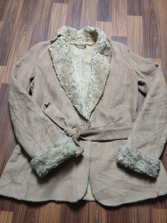 Tan Suede Jacket with Fur Trim