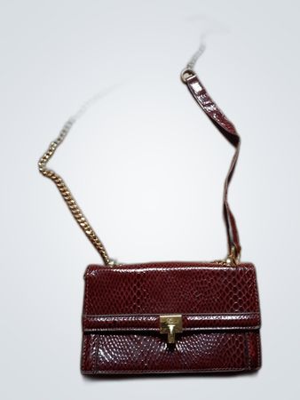 Burgundy Snakeskin Small Handbag