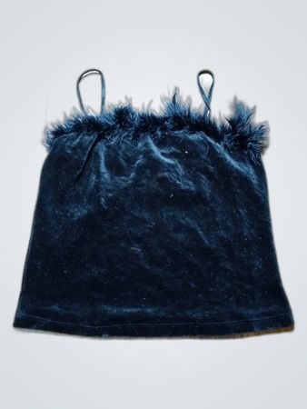 Black Velvet Top with Fur Trim