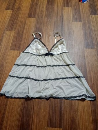 White Chemise with Black Lace Trim