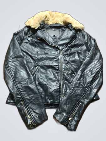 Unbranded Black Leather Jacket with Fur Collar