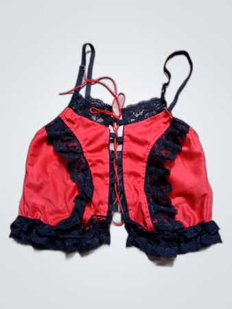 Red Satin Lace-Up Bustier Top