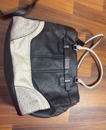 Guess Black and White Ostrich Embossed Tote Bag