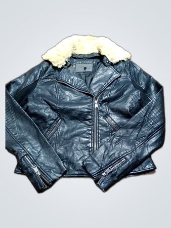 Ci Sono Leather Jacket with Fur Collar
