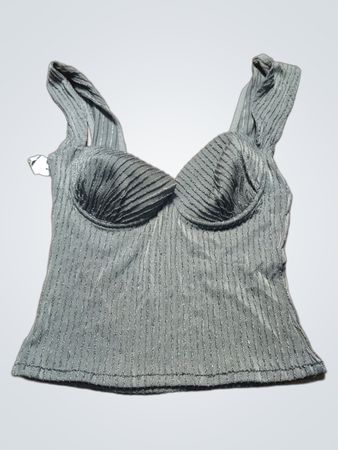 Gray Ribbed Knit Top