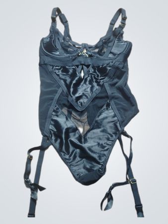 Black Bodysuit with Straps and Mesh Panels
