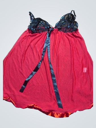 Red Chemise with Black Lace Top
