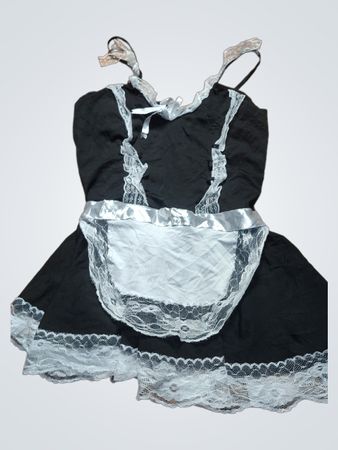 Black Lace Trim Dress with White Ribbon