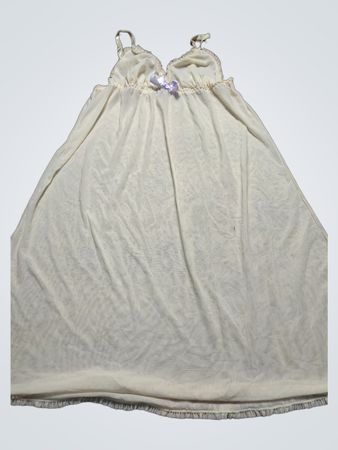 White Sundress with Ruffled Top and Purple Bow