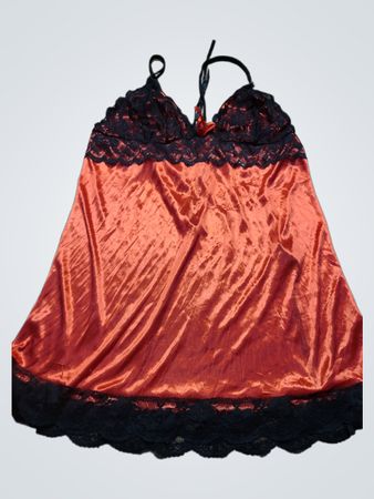 Red Satin Chemise with Black Lace Trim