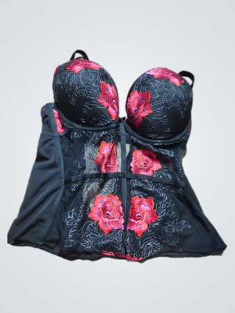 Black Floral Bra and Chemise