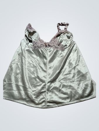 Green Satin Top with Lace Trim