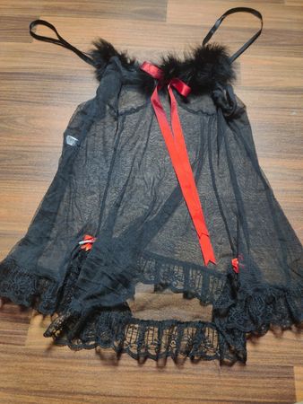 Black Lace Chemise with Red Ribbon