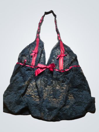Black Lace Babydoll with Red Ribbons