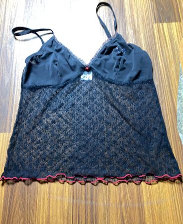 Black Lace Camisole with Pink Trim