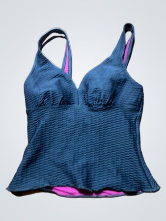 Black Textured Tank Top with Pink Lining