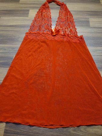 Orange Babydoll-Chemise mit Spitzenmuster