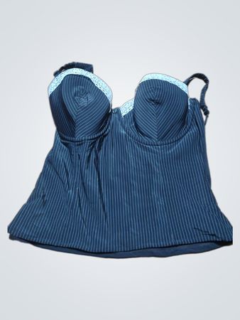 Black pinstripe camisole with white lace trim