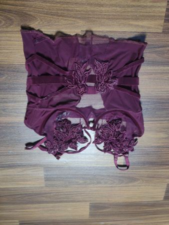 Burgunderfarbene Blumen Spitze Korsett Top