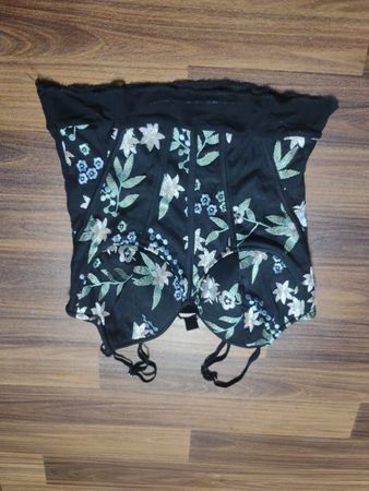 New Look Schwarzes Besticktes Netz-Corsage-Top