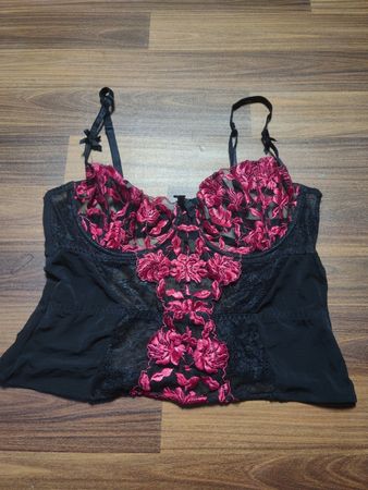 Schwarzes und Pink Besticktes Korsett-Top