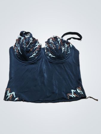 Schwarzes Korsett-Top mit besticktem Detail