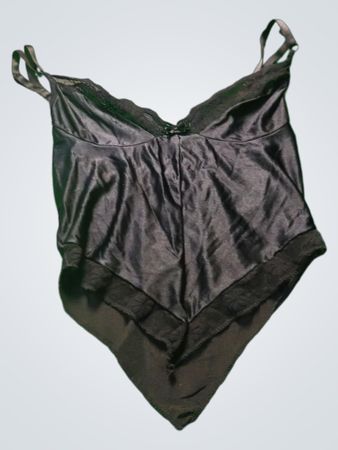 Black satin camisole with lace trim