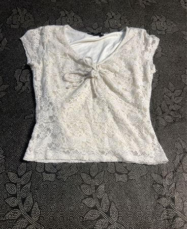 Vibe Sportswear White Lace Top with Bow Detail