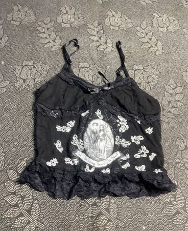 Black Cami with Butterflies and Love the Living, Marry the Dead graphic